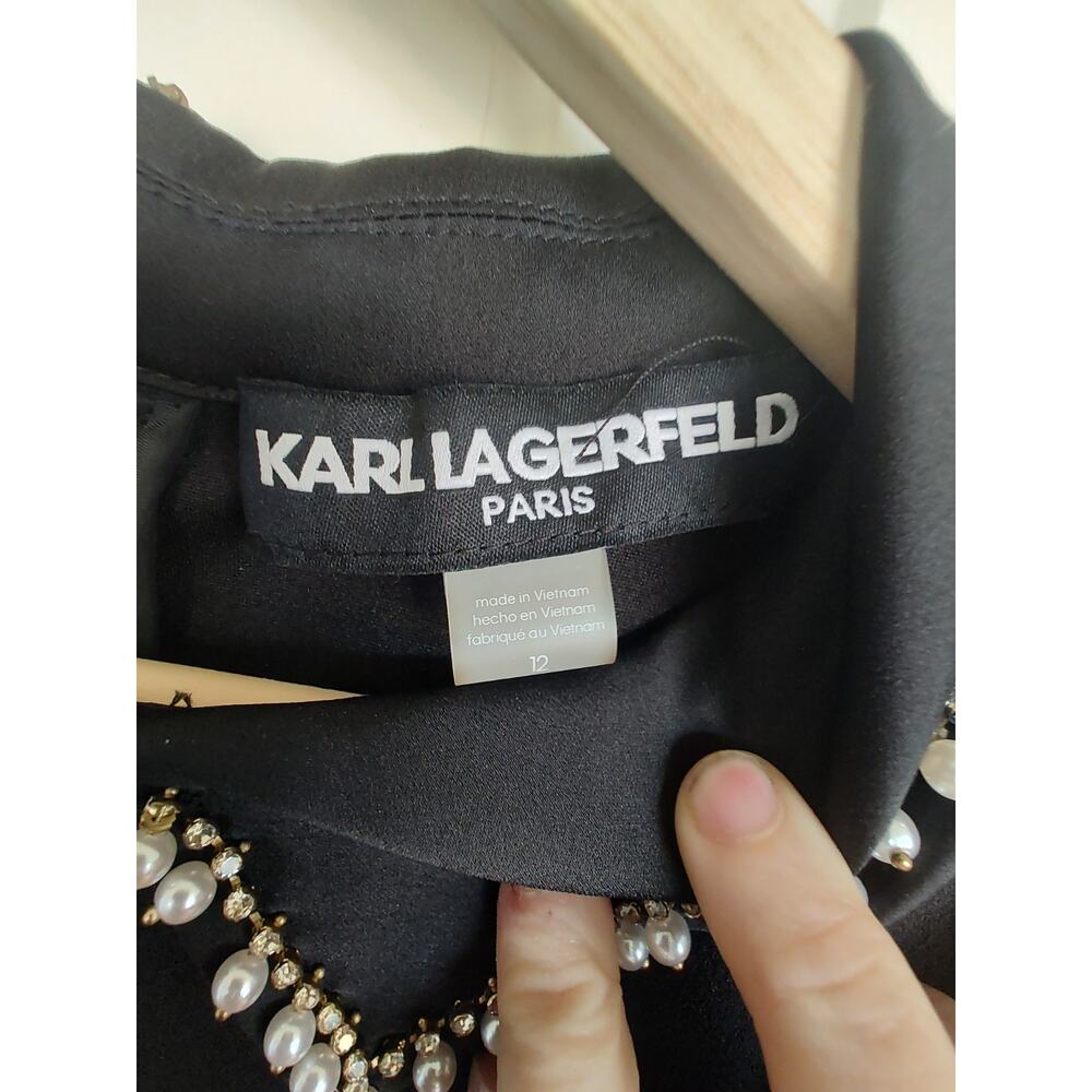 Karl Lagerfeld Black, Pearl Embellished- Gold Tone Mini Dress Size 12 $150 - Picture 3 of 15